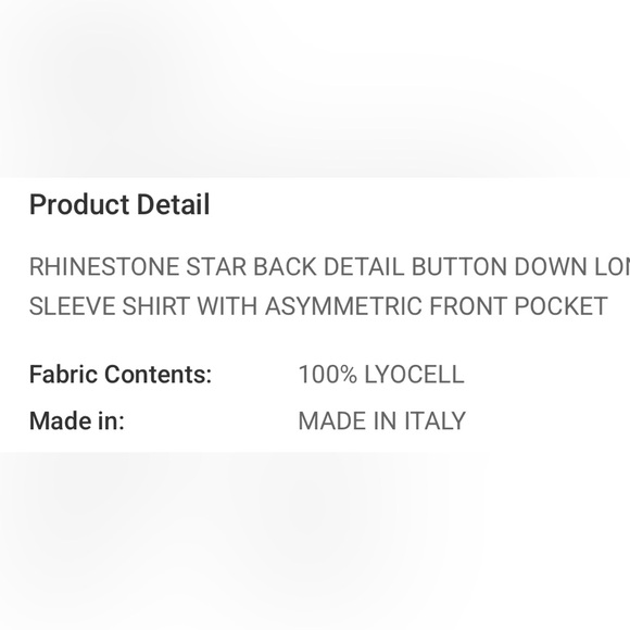 Venti 6 Rhinestone Blue Lyocell Star Back Button down Long Sleeve Shirt - Picture 5 of 6